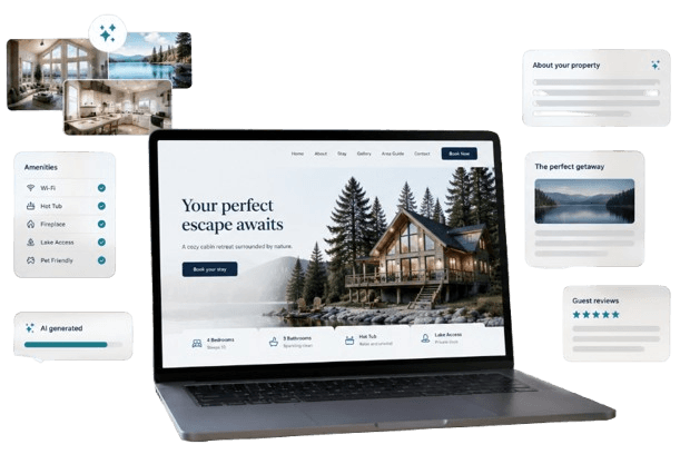AI-generated property Vacation Rental Website with photo gallery, amenities, and guest-ready copy